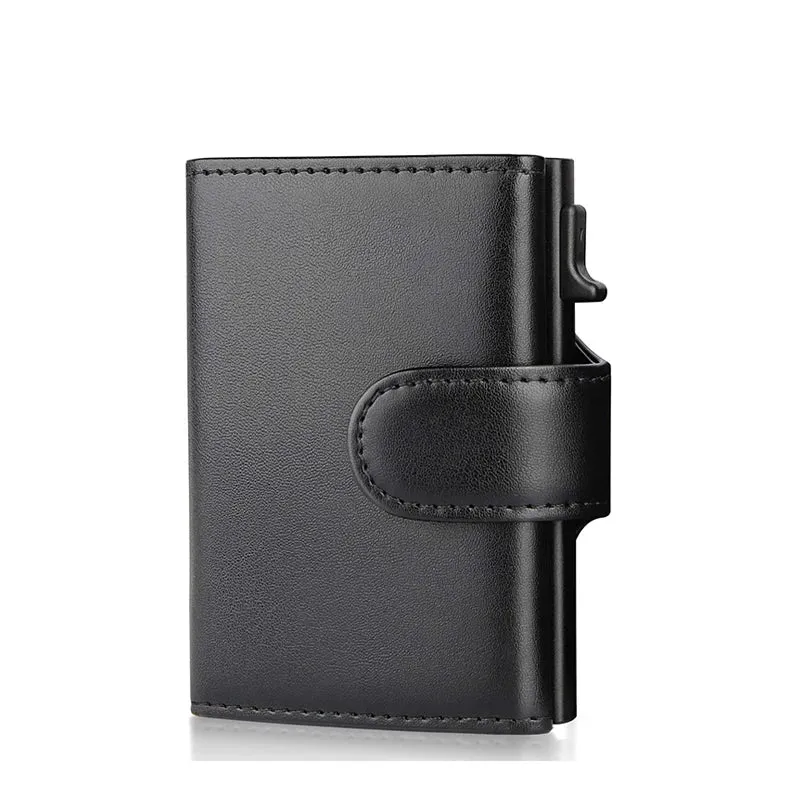 Rfid Credit Card Holder Wallets Men Leather Aluminum Cardholder 2024