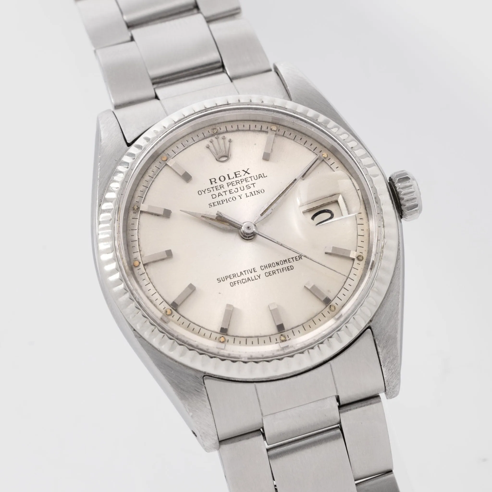 Rolex Datejust Serpico y Laino Double Signed Silver Soleil Dial Ref 1601