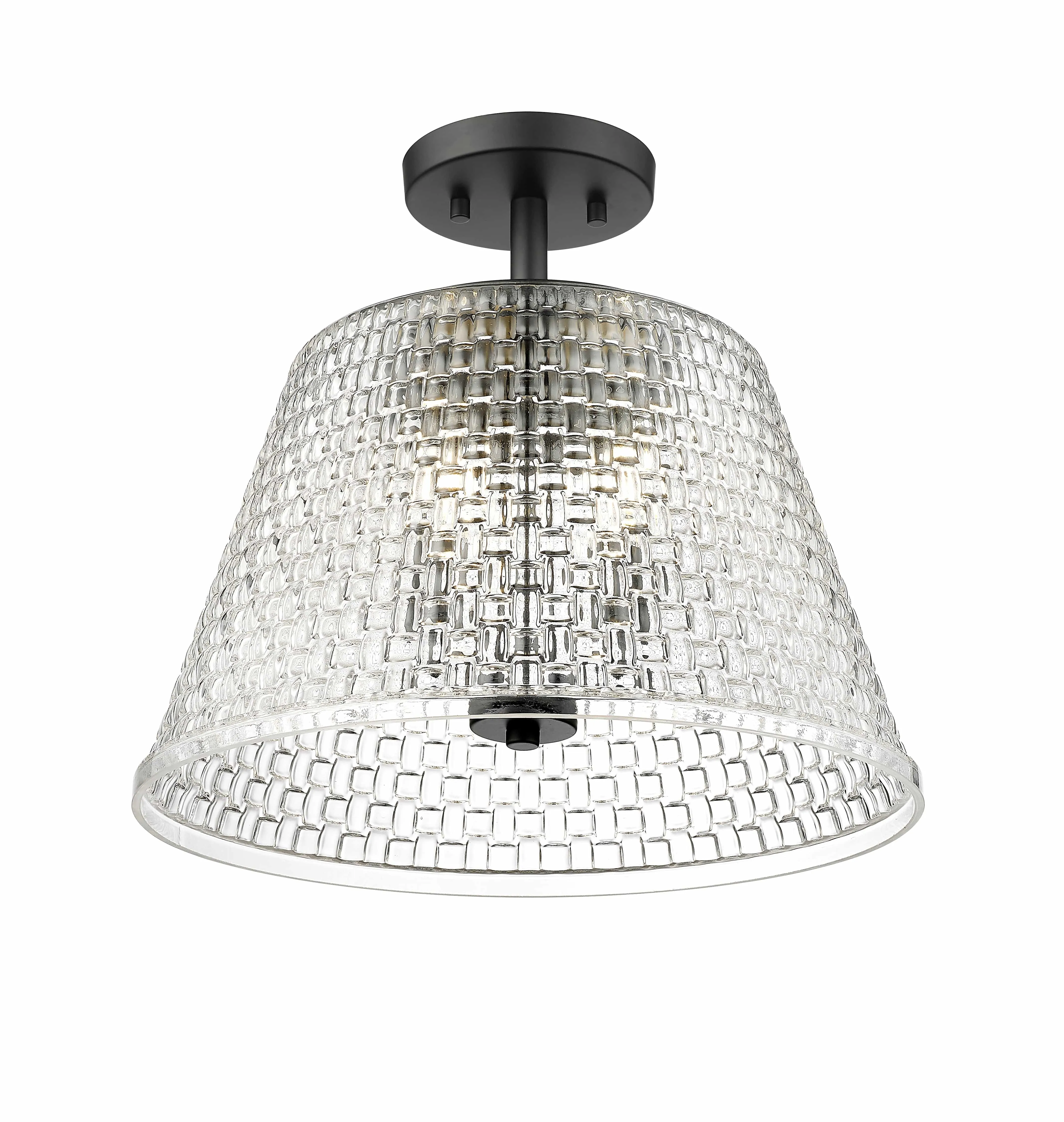 Saben Semi-Flush Mount Fixture - Matte Black - Clear Woven Lattice Glass - 15in. Diameter - E12 Candelabra Base