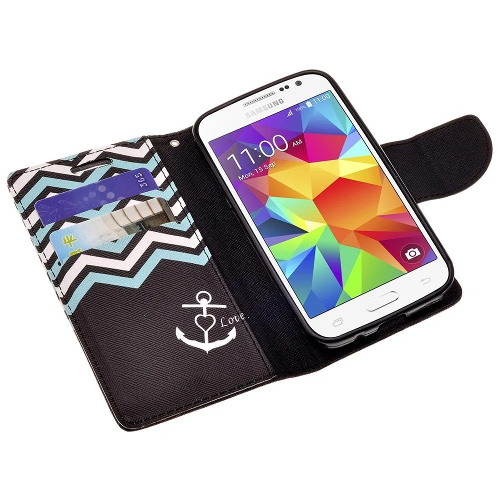 Samsung Galaxy Core Prime Wallet Case, Wrist Strap Flip [Kickstand] Pu Leather Wallet Case with ID & Credit Card Slots, Black Anchor