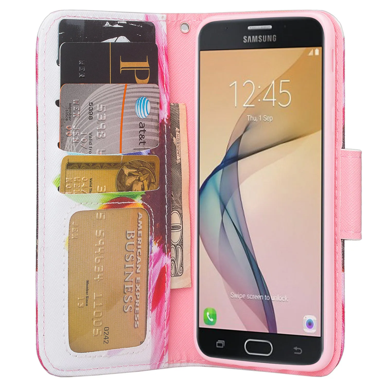 Samsung  Galaxy J5 Prime Case, Wrist Strap Magnetic Fold[Kickstand] Pu Leather Wallet Case with ID & Credit Card Slots for Samsung  Galaxy J5 Prime - Sun Flower