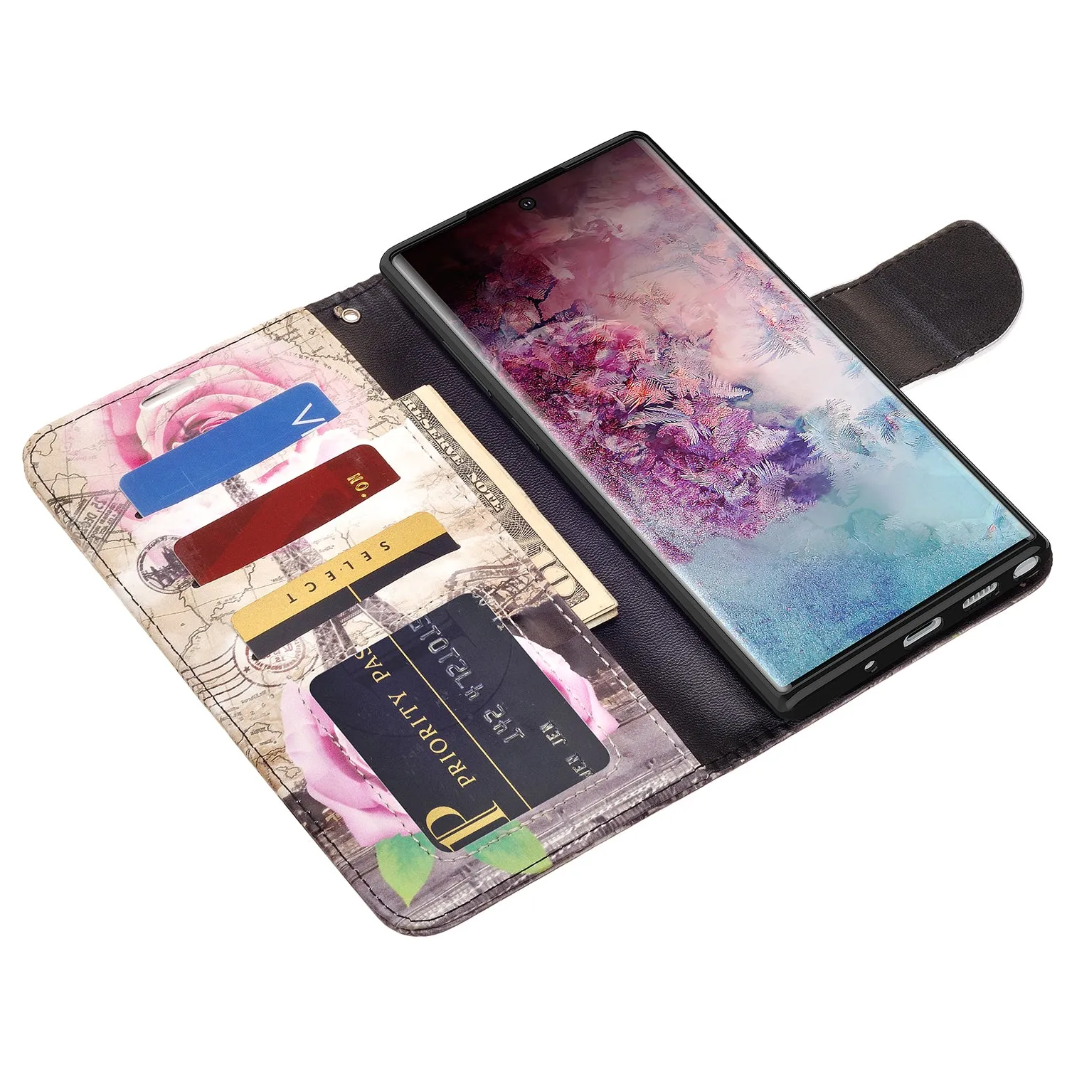 Samsung Galaxy Note 10 Case, Galaxy Note 10 Wallet Case, Wrist Strap Pu Leather Wallet Case [Kickstand] with ID & Credit Card Slots - Paris