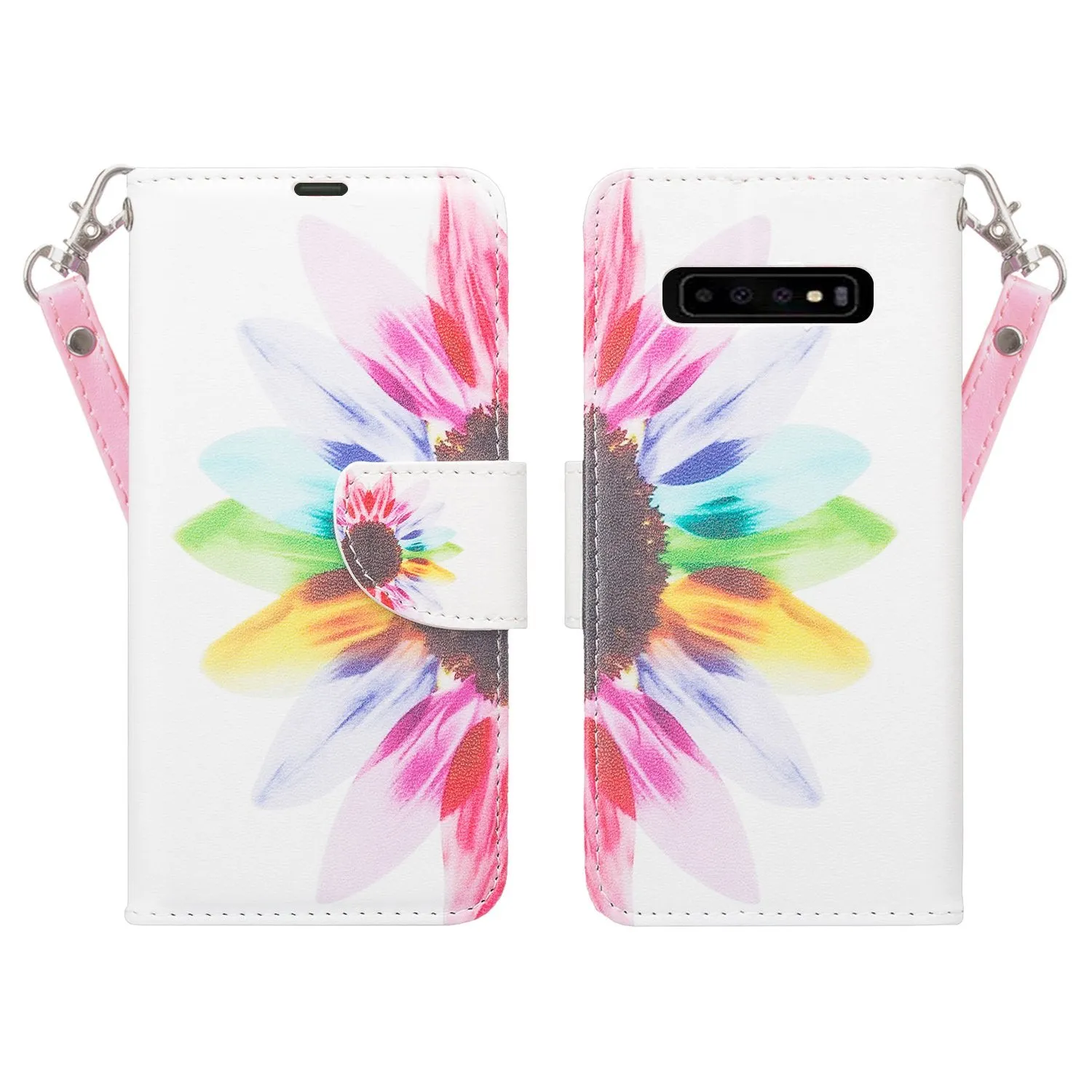 Samsung Galaxy S10 Case, Galaxy S10 Wallet Case, Wrist Strap Pu Leather Wallet Case [Kickstand] with ID & Credit Card Slots - Vivid Sunflower