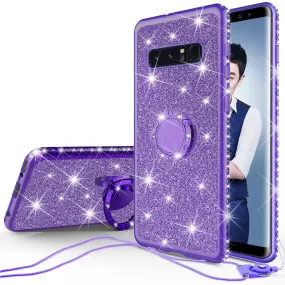 Samsung Galaxy S10 Plus Case, Galaxy S10  Case, Glitter Cute Phone Case Girls with Kickstand,Bling Diamond Rhinestone Bumper Ring Stand Sparkly Luxury Clear Thin Soft Protective Samsung S10 Plus Case for Girl Women - Purple