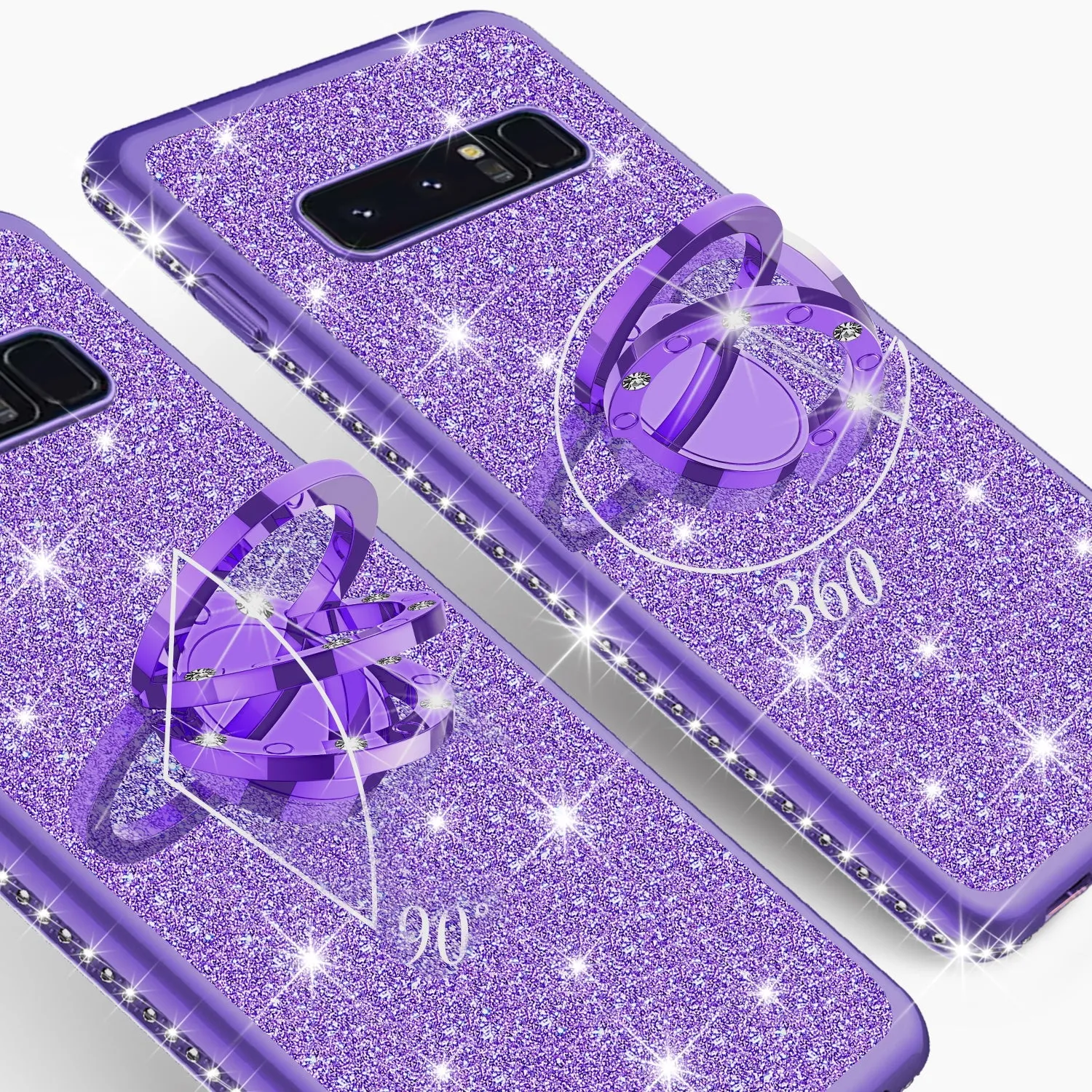 Samsung Galaxy S10 Plus Case, Galaxy S10  Case, Glitter Cute Phone Case Girls with Kickstand,Bling Diamond Rhinestone Bumper Ring Stand Sparkly Luxury Clear Thin Soft Protective Samsung S10 Plus Case for Girl Women - Purple