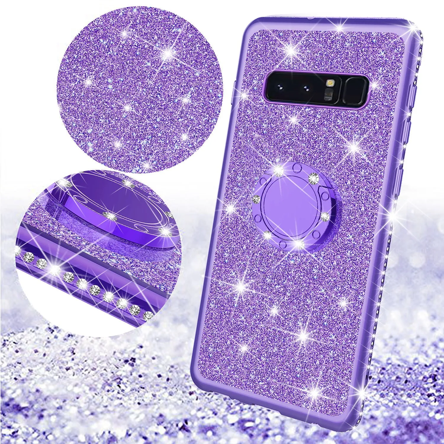 Samsung Galaxy S10 Plus Case, Galaxy S10  Case, Glitter Cute Phone Case Girls with Kickstand,Bling Diamond Rhinestone Bumper Ring Stand Sparkly Luxury Clear Thin Soft Protective Samsung S10 Plus Case for Girl Women - Purple