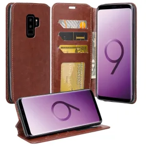 Samsung Galaxy S9 Plus Case, SM-G965U Wallet Case, Pu Leather Wallet Case [Kickstand] with ID & Credit Card Slots - Brown