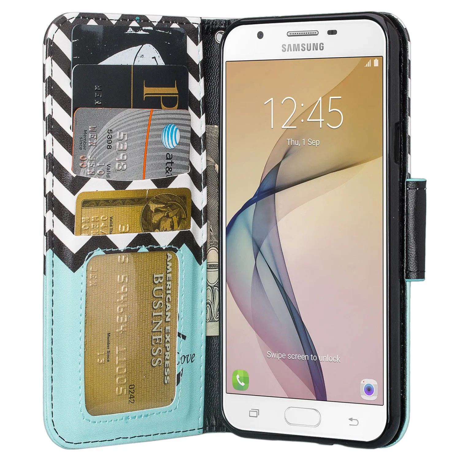 Samsung J7(2017) Case, Samsung J7(2017) Wallet Case, Slim Flip Folio [Kickstand] Pu Leather Wallet Case with ID & Card Slots & Pocket   Wrist Strap - Heart Butterflies