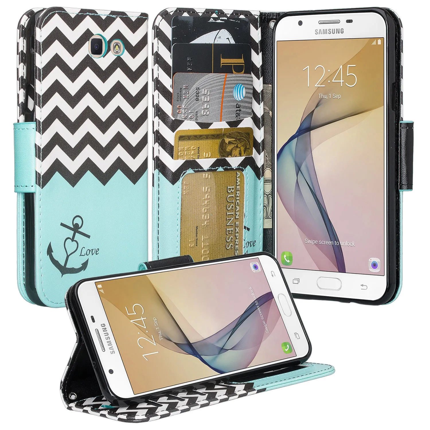 Samsung J7(2017) Case, Samsung J7(2017) Wallet Case, Slim Flip Folio [Kickstand] Pu Leather Wallet Case with ID & Card Slots & Pocket   Wrist Strap - Heart Butterflies