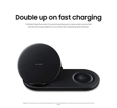 Samsung Wireless Charger DUO Fast Charge Stand & Pad Universally Compatible with Qi Enabled Phones and Select Samsung Watches (US Version), Black