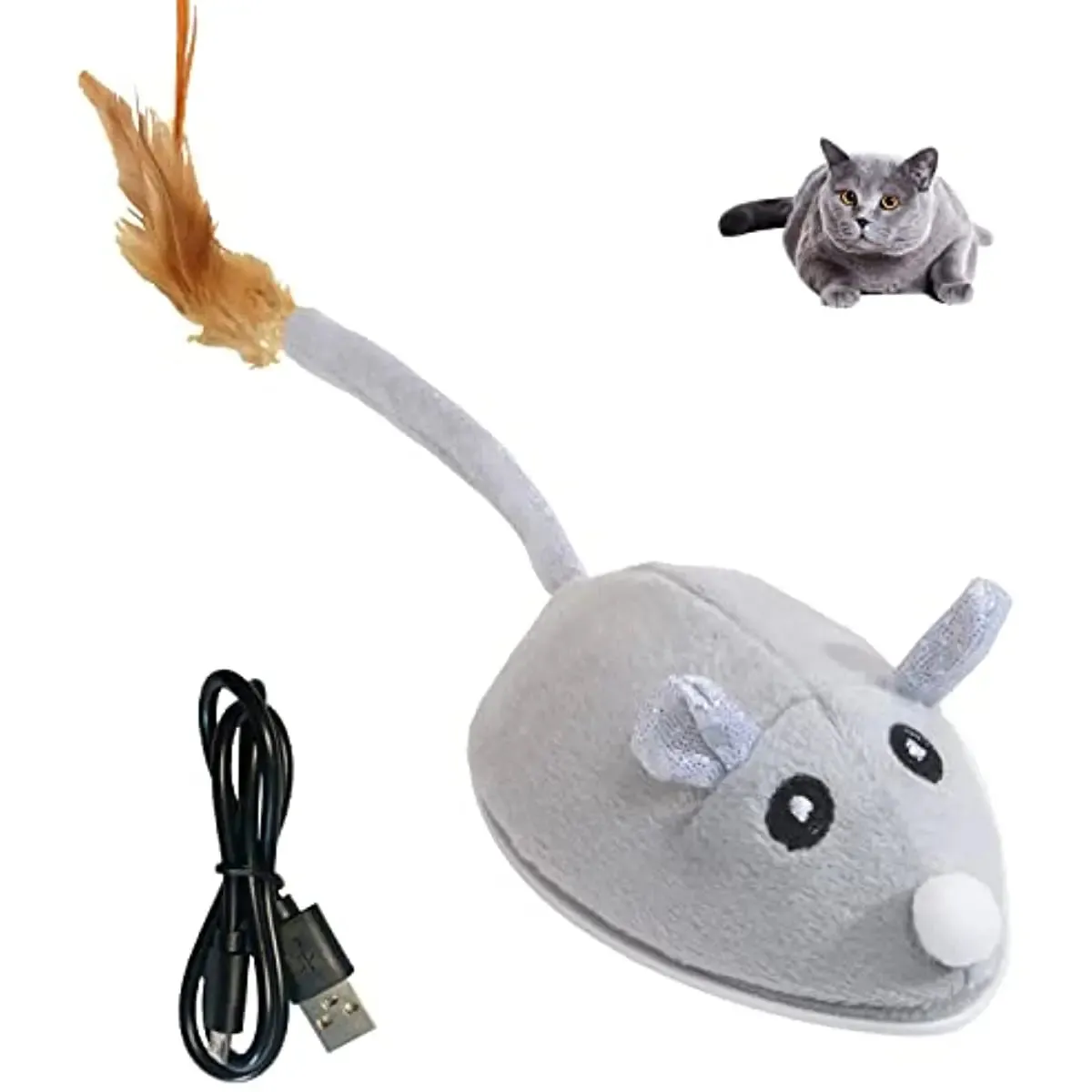 Smart Interactive Cat Toy with Feather Wand, USB Rechargeable