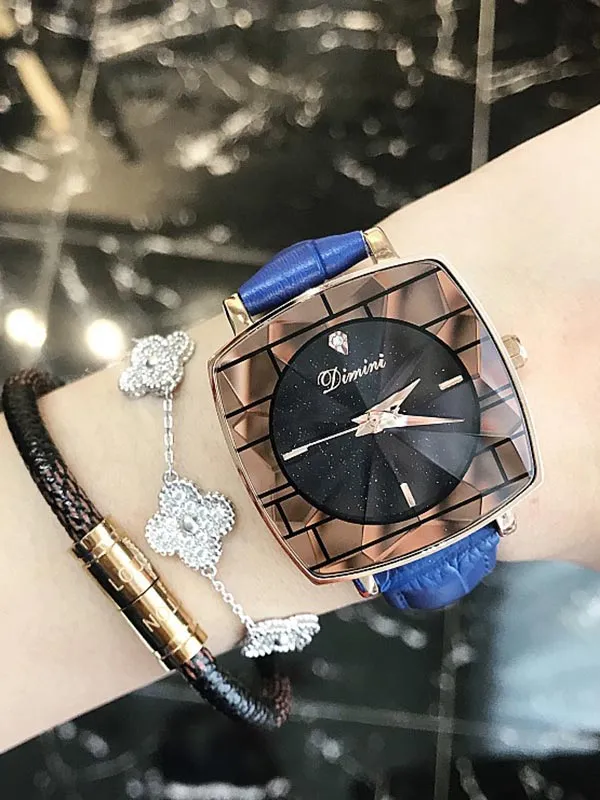 Starry Square Leather Strap Women's Watch