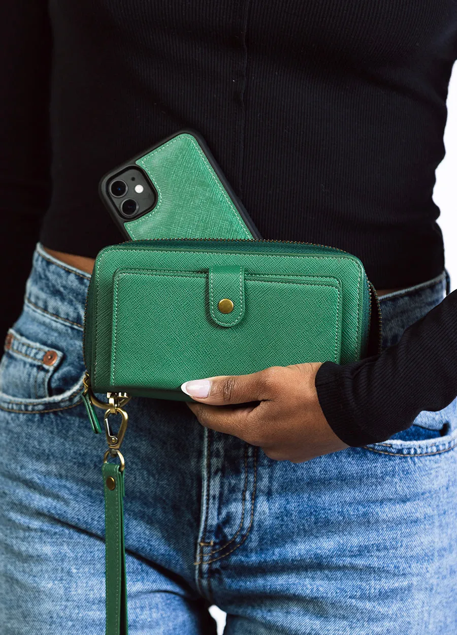 The Luxe Ultimate Wristlet Phone Case in Emerald Green