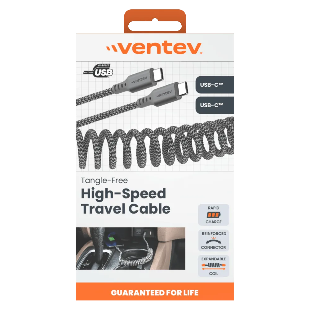 Ventev Helix USB C to USB C High Speed Travel Cable Gray by Ventev