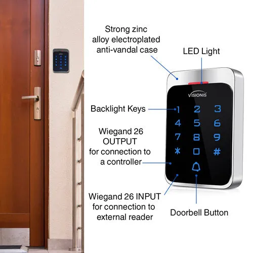 Visionis VIS-3022 - Access Control Outdoor Weatherproof Metal Housing Anti Vandal Digital Touch Keypad   Reader Standalone and Wiegand 125khz