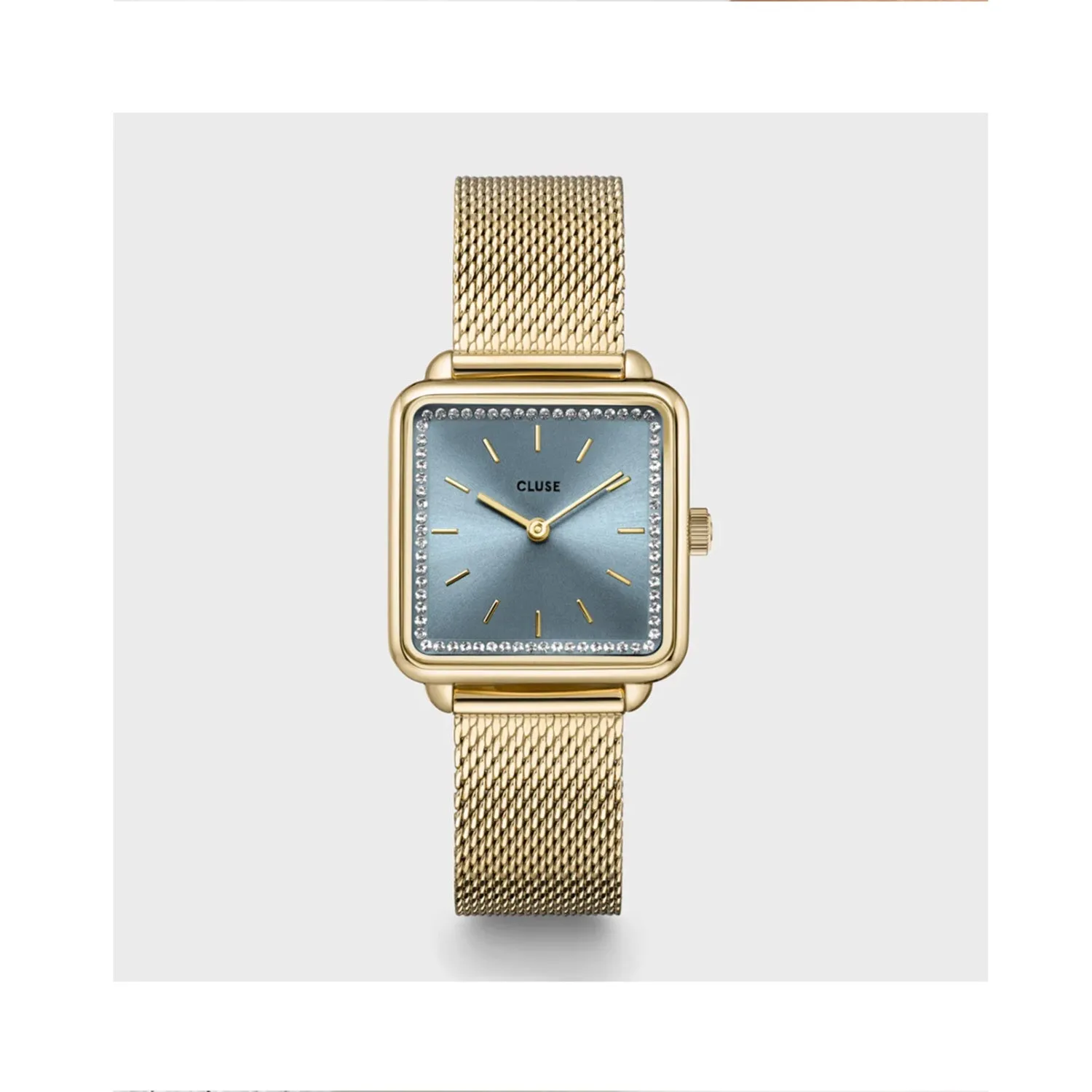 Watch - La Tetragone Gold Mesh Light Blue Stones