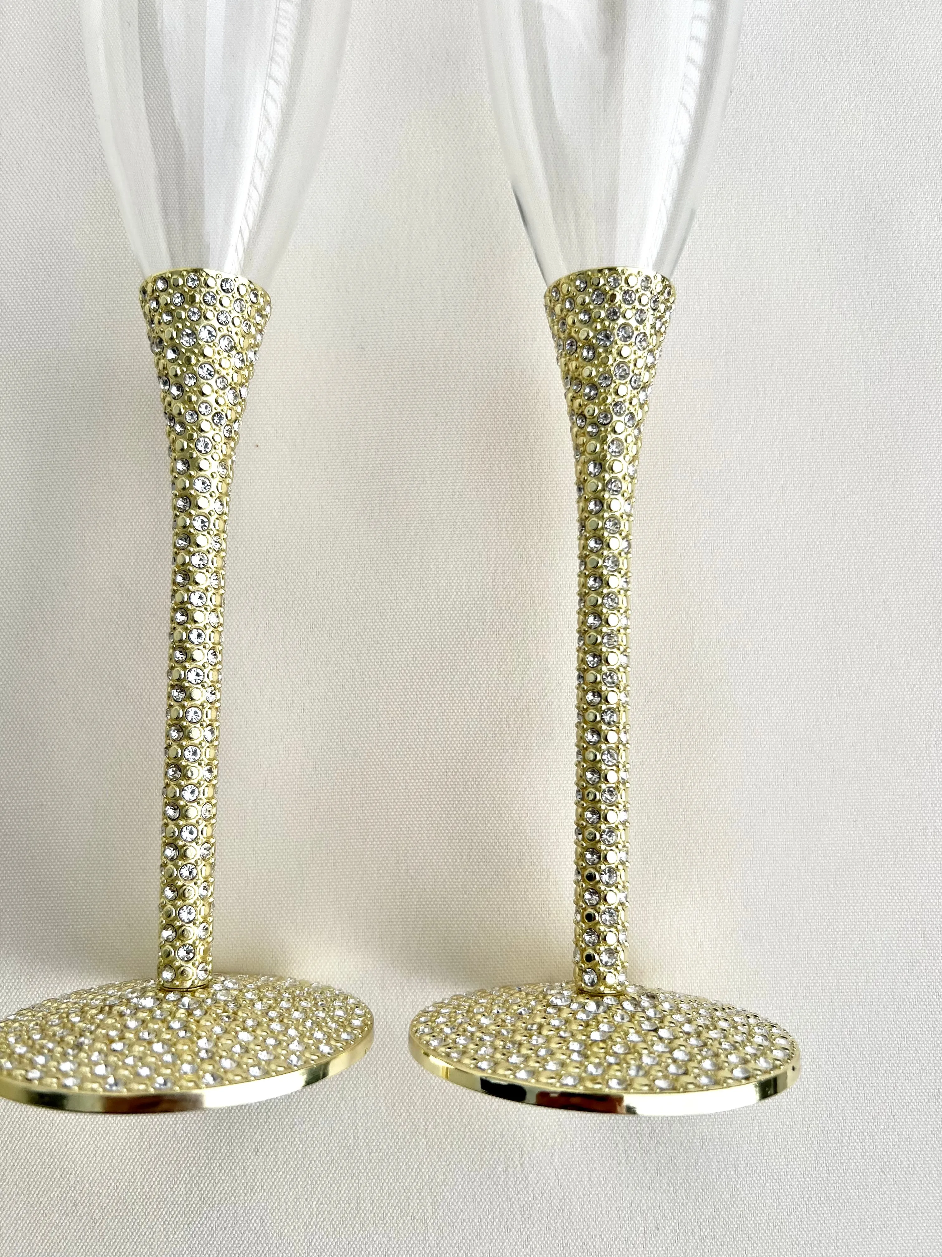 Wedding Champagne Glasses, Sparkling Czech Rhinestone Champagne Flutes, Toasting Glass and Knife Set