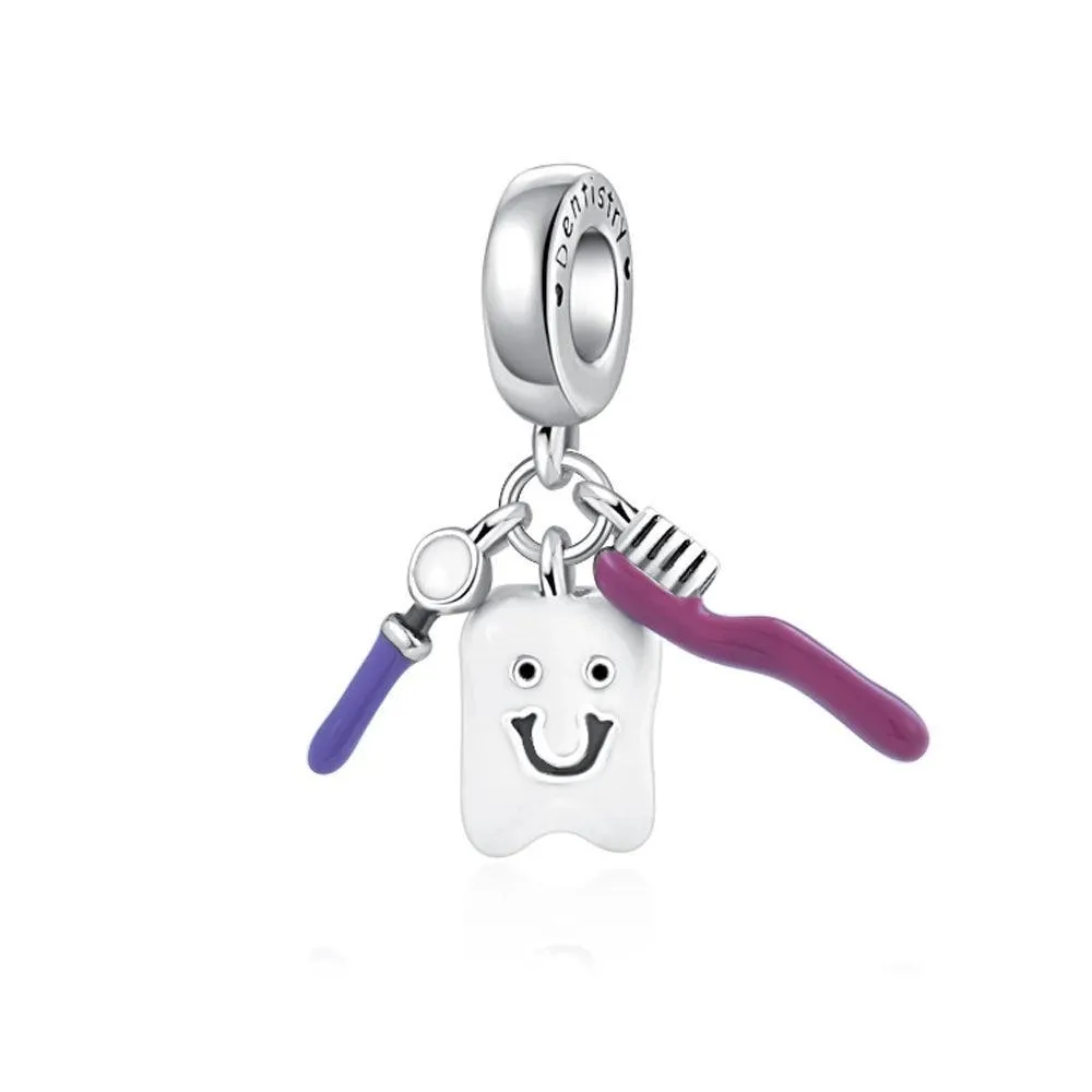 Whimsical Dental Charm Pendant: Sterling Silver Pandora Bracelet Jewelry