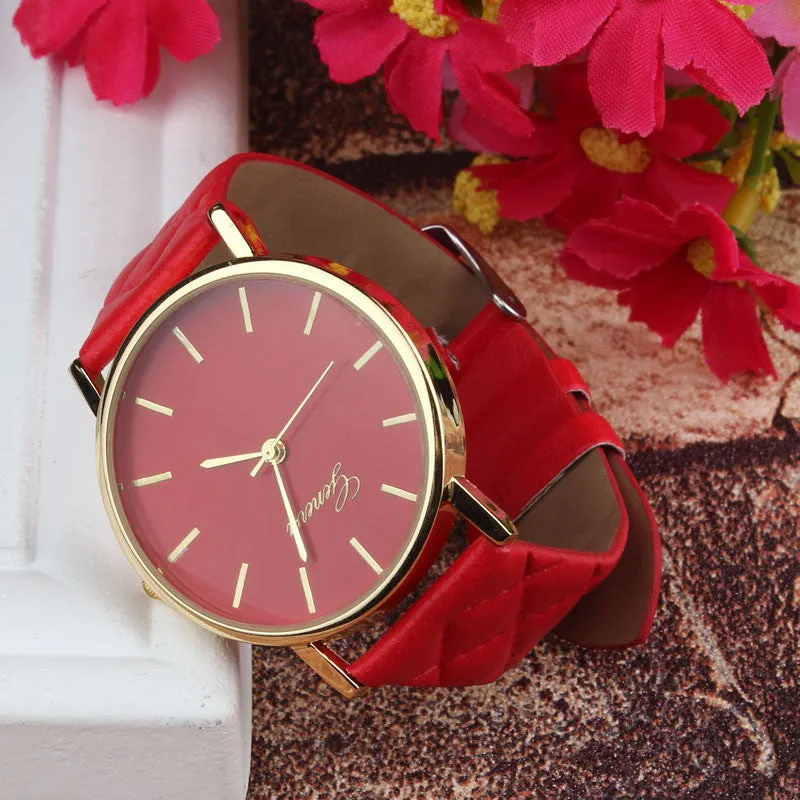 Women Unisex Casual Geneva Pu Leather Quartz Wrist Watch Casual bracelet Dress Watches Geneva rose flower Wristwatches