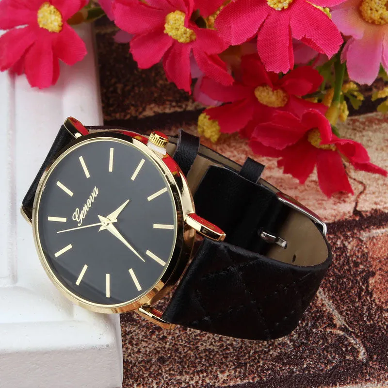 Women Unisex Casual Geneva Pu Leather Quartz Wrist Watch Casual bracelet Dress Watches Geneva rose flower Wristwatches