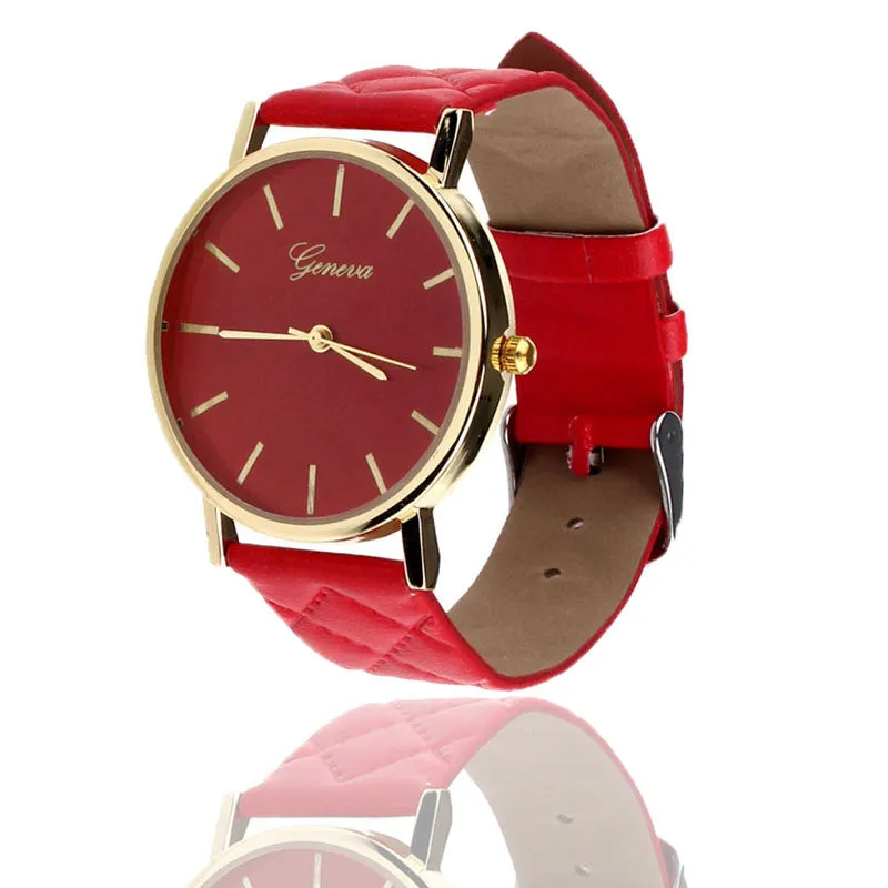 Women Unisex Casual Geneva Pu Leather Quartz Wrist Watch Casual bracelet Dress Watches Geneva rose flower Wristwatches