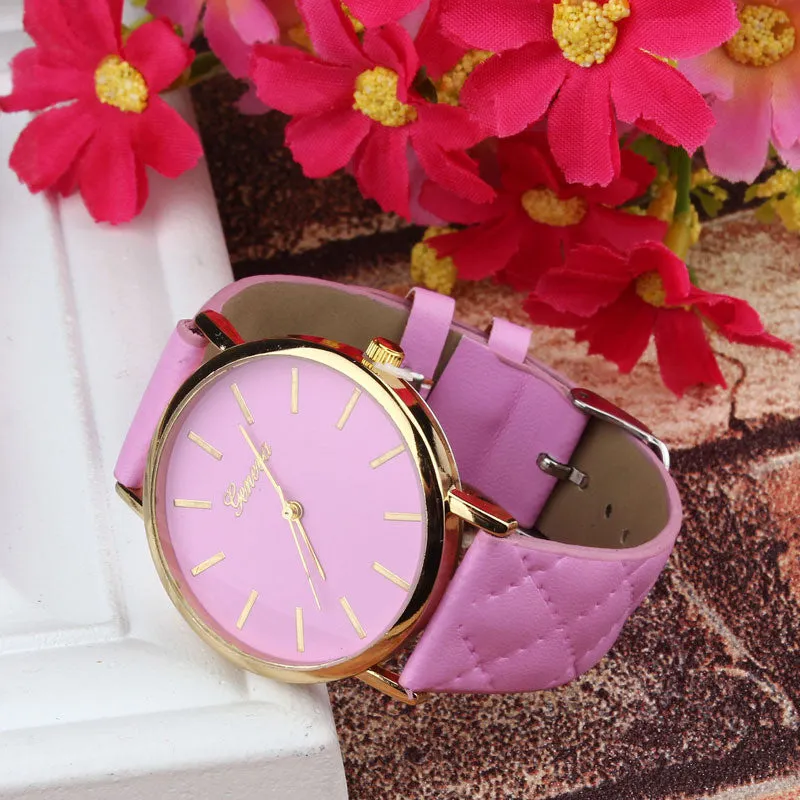 Women Unisex Casual Geneva Pu Leather Quartz Wrist Watch Casual bracelet Dress Watches Geneva rose flower Wristwatches