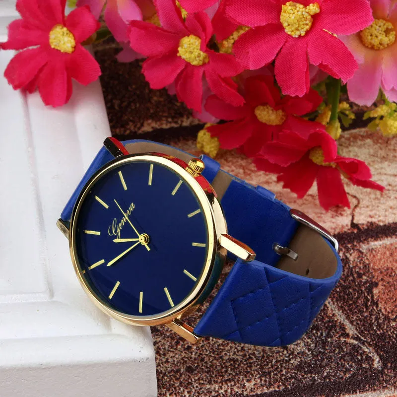 Women Unisex Casual Geneva Pu Leather Quartz Wrist Watch Casual bracelet Dress Watches Geneva rose flower Wristwatches