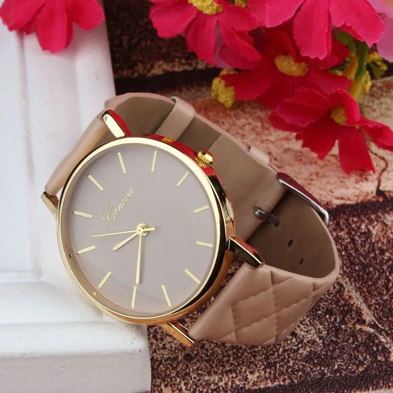 Women Unisex Casual Geneva Pu Leather Quartz Wrist Watch Casual bracelet Dress Watches Geneva rose flower Wristwatches