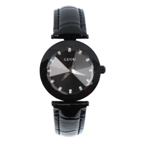 Women's Watch Individual Rhombus Mirror black large dial leather strap elegant watch