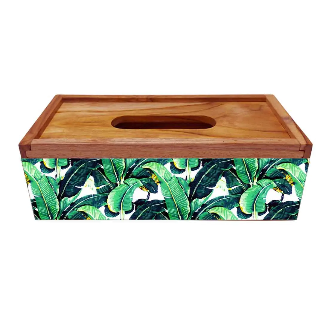 Wooden Rectangular Tissue Holder for Dining Table Kitchen - Banana Leaf