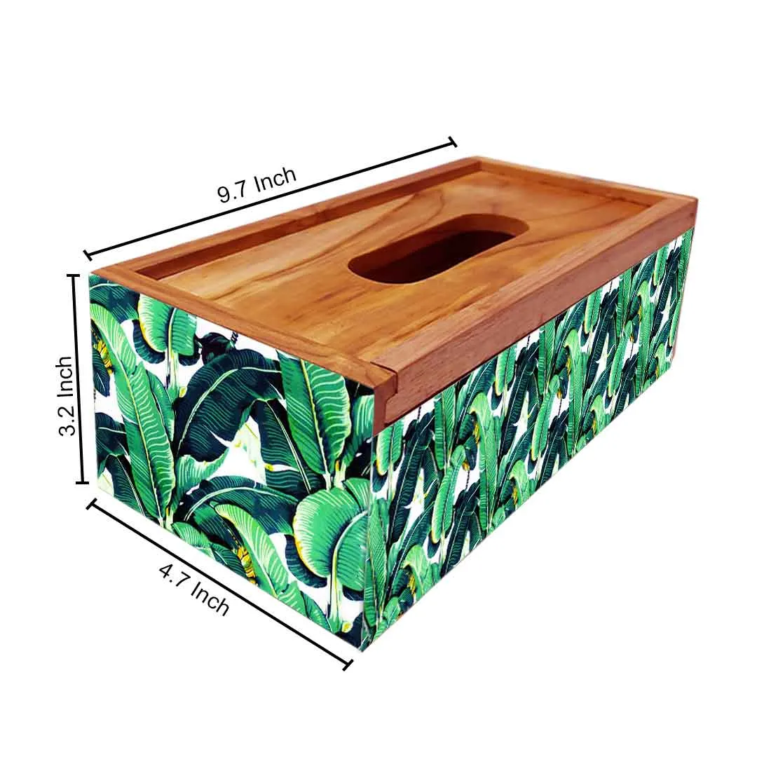 Wooden Rectangular Tissue Holder for Dining Table Kitchen - Banana Leaf