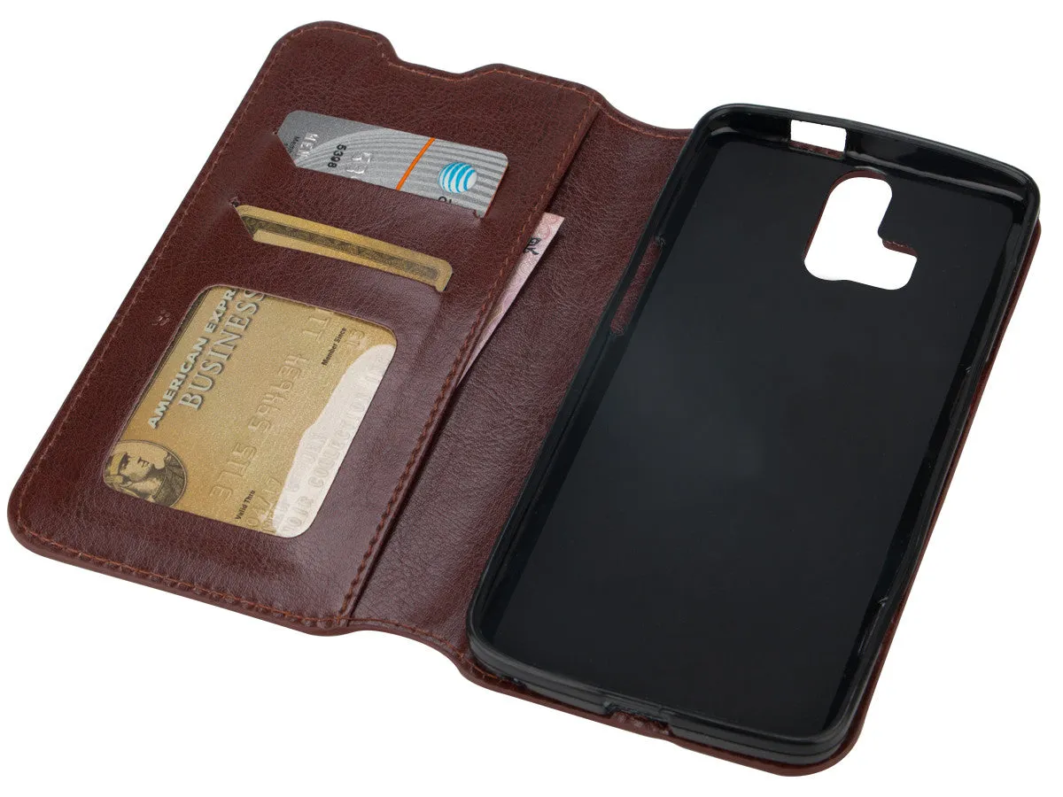 ZTE Axon Pro Wallet Case, Slim Flip Folio [Kickstand] Pu Leather Wallet Case with ID & Card Slots & Pocket - Brown