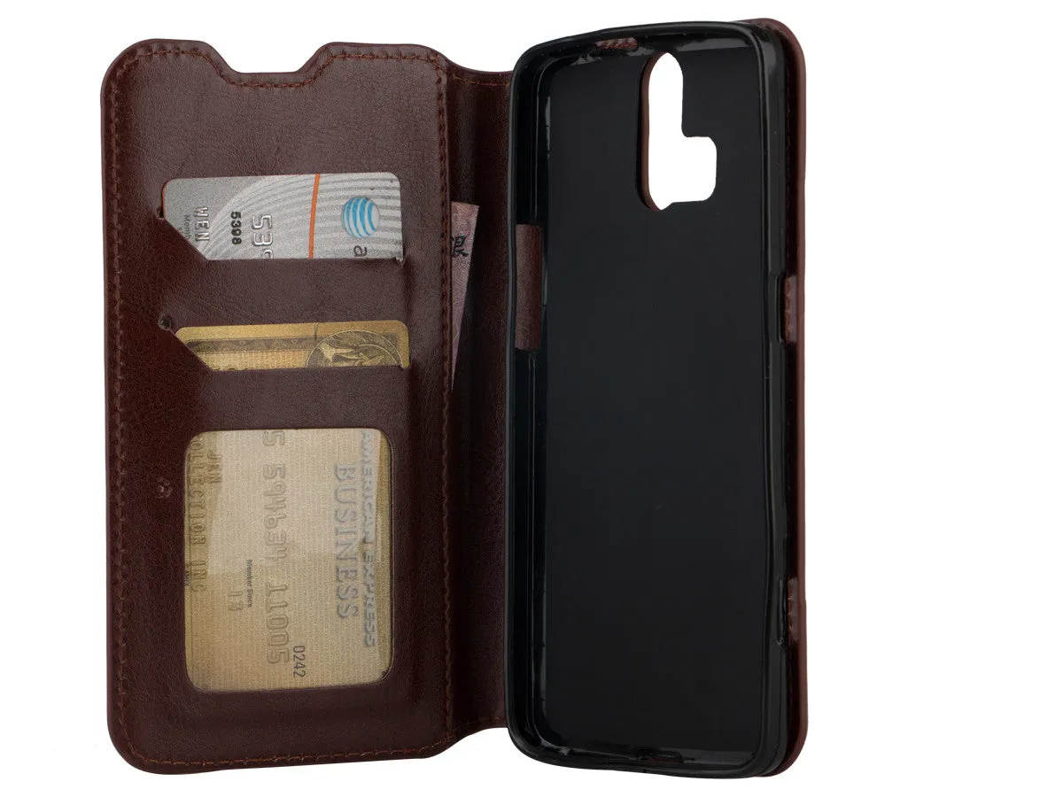 ZTE Axon Pro Wallet Case, Slim Flip Folio [Kickstand] Pu Leather Wallet Case with ID & Card Slots & Pocket - Brown