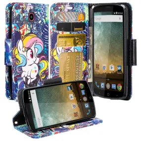 ZTE Ultra Case | ZTE Quest | ZTE Uhura Case, Wrist Strap Magnetic Flip Fold[Kickstand] Pu Leather Wallet Case with ID & Credit Card Slots for ZTE Ultra/Quest/Uhura - Rainbow Unicorn