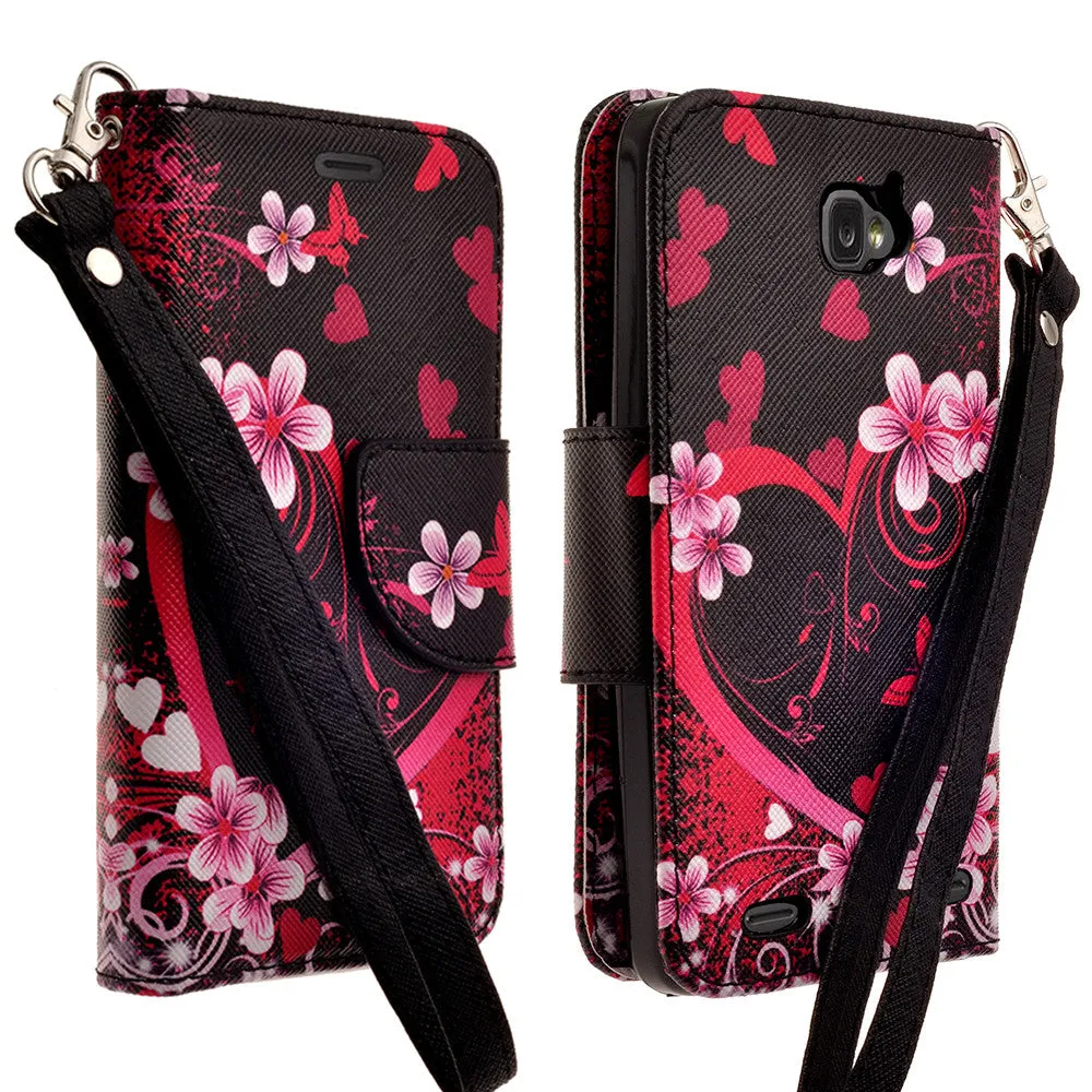 ZTE Zephyr Case, Wrist Strap Magnetic Fold[Kickstand] Pu Leather Wallet Case with ID & Credit Card Slots for ZTE Zephyr - Heart Butterflies