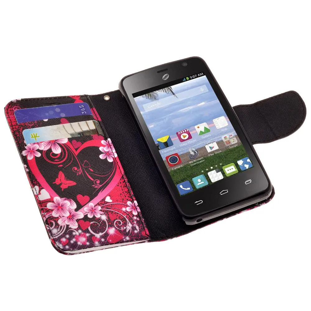 ZTE Zephyr Case, Wrist Strap Magnetic Fold[Kickstand] Pu Leather Wallet Case with ID & Credit Card Slots for ZTE Zephyr - Heart Butterflies