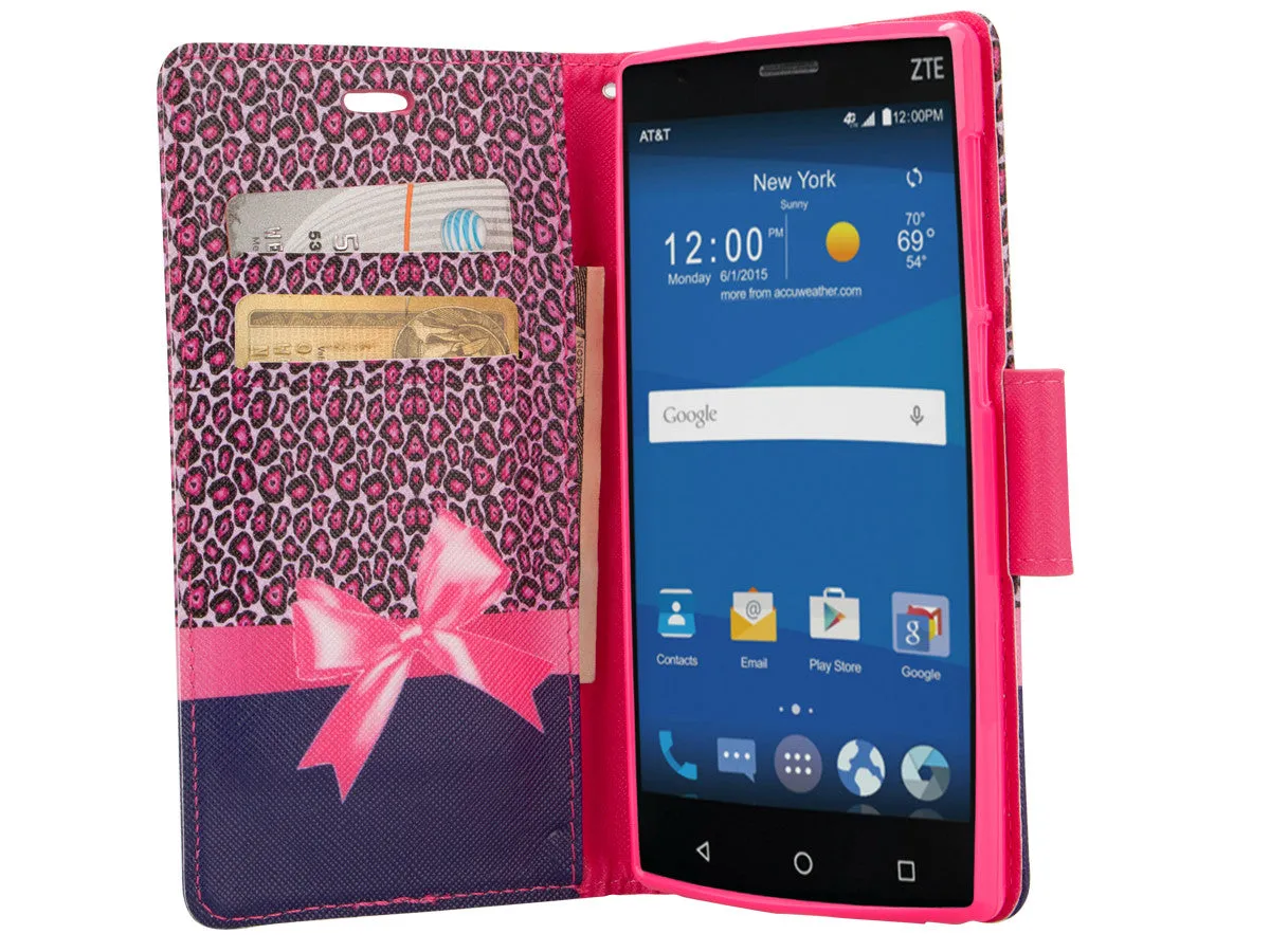 ZTE ZMAX 2 | Z958 Case, Wrist Strap Magnetic Fold[Kickstand] Pu Leather Wallet Case with ID & Credit Card Slots for ZTE ZMAX 2 - Cheetah Prints