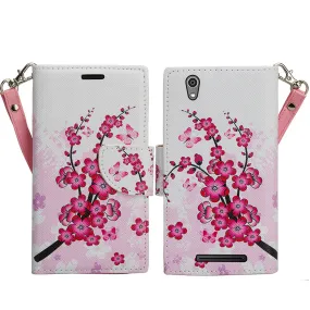 ZTE ZMAX Case, Wrist Strap Magnetic Fold[Kickstand] Pu Leather Wallet Case with ID & Credit Card Slots for ZTE ZMAX - Cherry Blossom