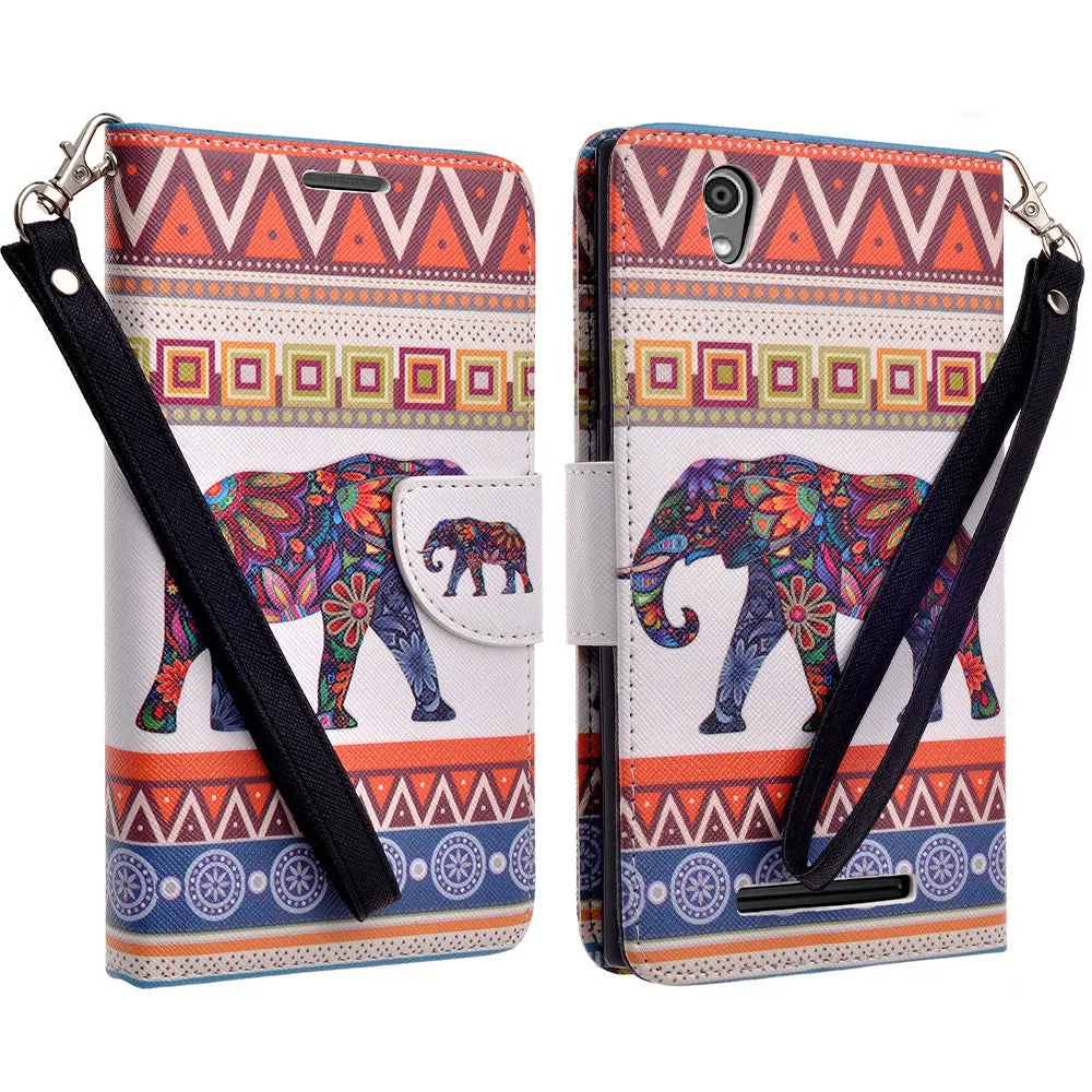 ZTE ZMAX Case, Wrist Strap Magnetic Fold[Kickstand] Pu Leather Wallet Case with ID & Credit Card Slots for ZTE ZMAX - Elephant